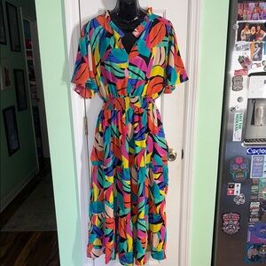 Haptics by Holly Harper Vibrant Multicolor Tiered Maxi Dress Size XL